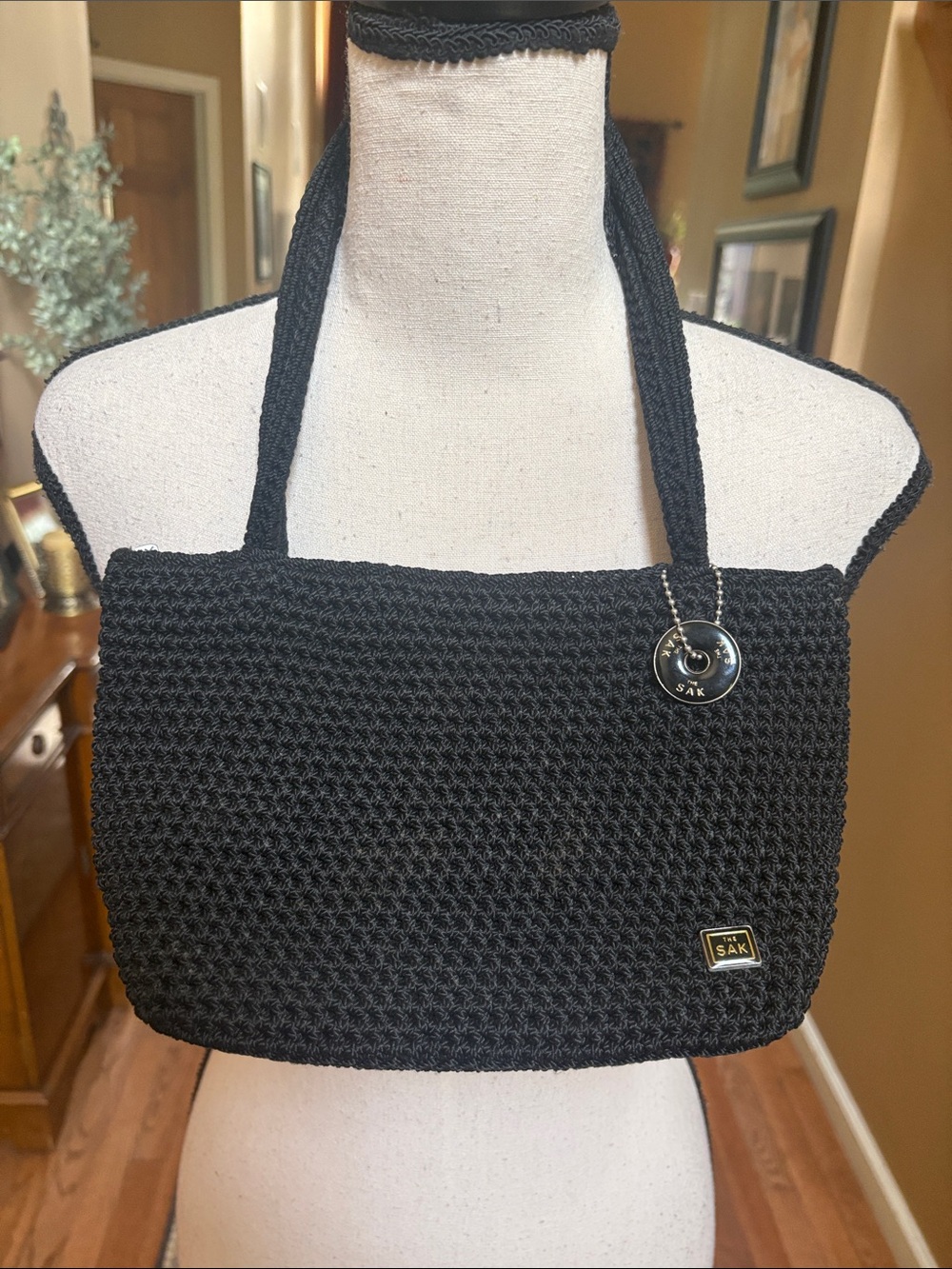 The Sak Black Woven Small Tote Bag with Signature Charm